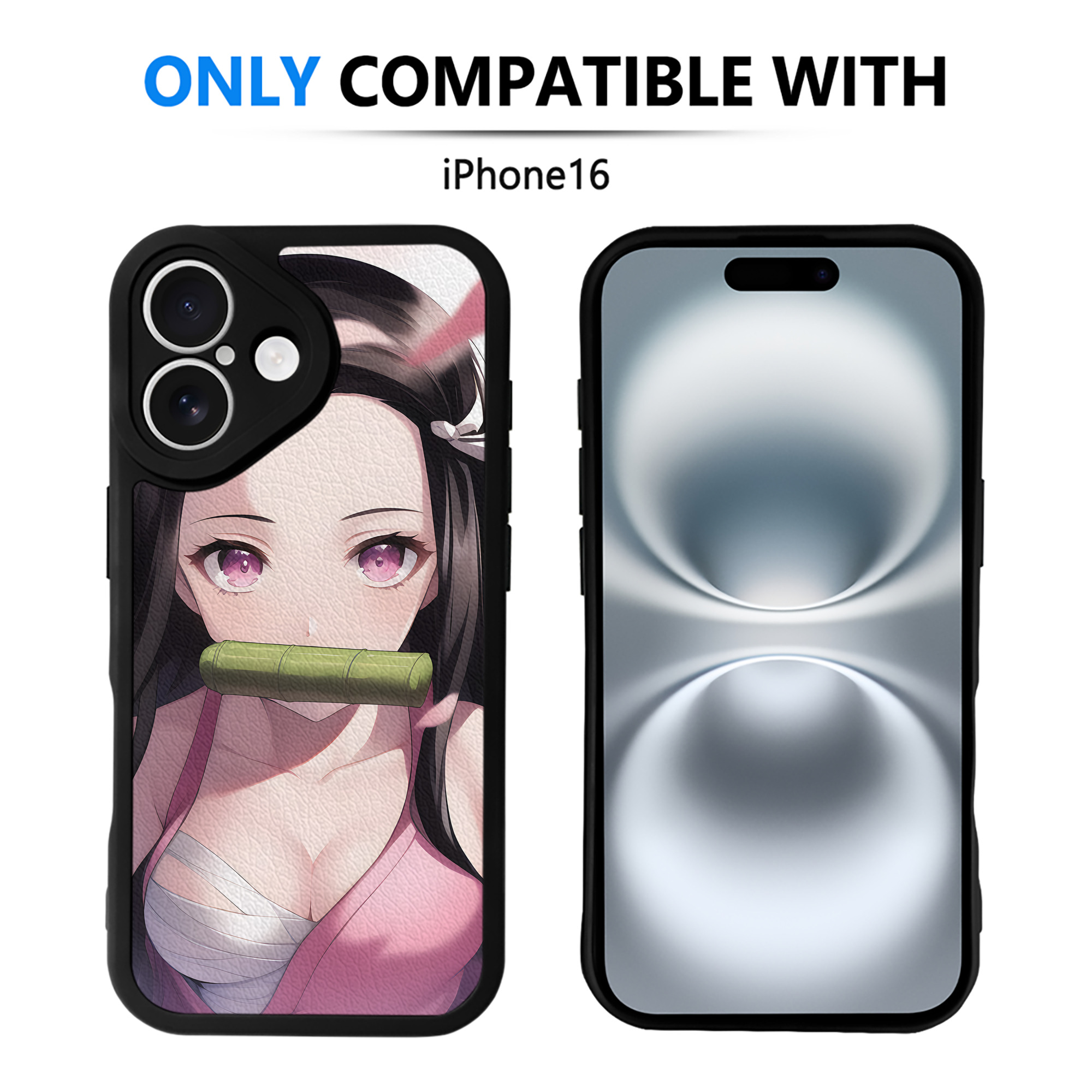 （画像用） 鬼滅の刃（きめつのやいば）竈門 禰󠄀豆子／かまど ねずこ Kamado Nezuko 【iPhone 16シリーズ対応】シリコンスマホケース（レザー調） 材質：シリコン